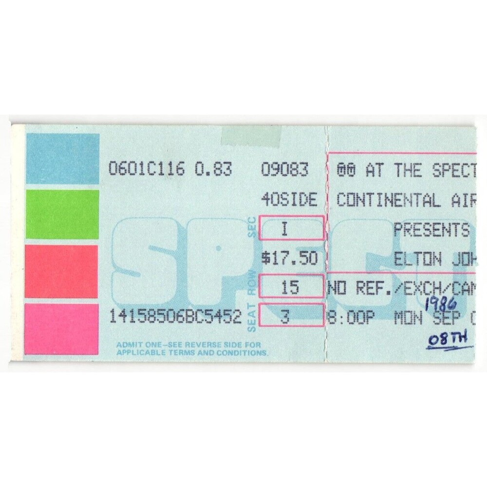 Vintage 1986 Elton John Concert Ticket Stub Philadelphia PA
